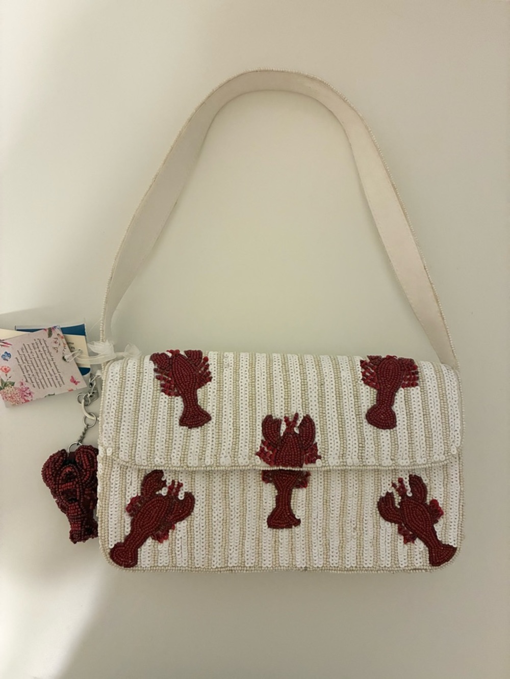 NWT VIRAL Beaded and Sequin Lobster Bag with Lobster Bag Charm